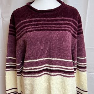 Denim&Co Chenille pull-on Long Sleeve comfy/cozy sweater. Burgundy/Mauve/Beige